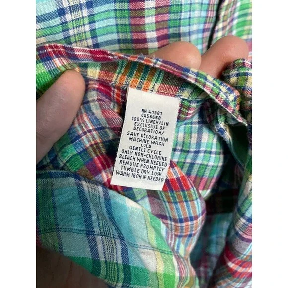 Ralph Lauren Linen Shirt Mens Large Red Blue Green Plaid Button Down Pony Preppy - Picture 5 of 8